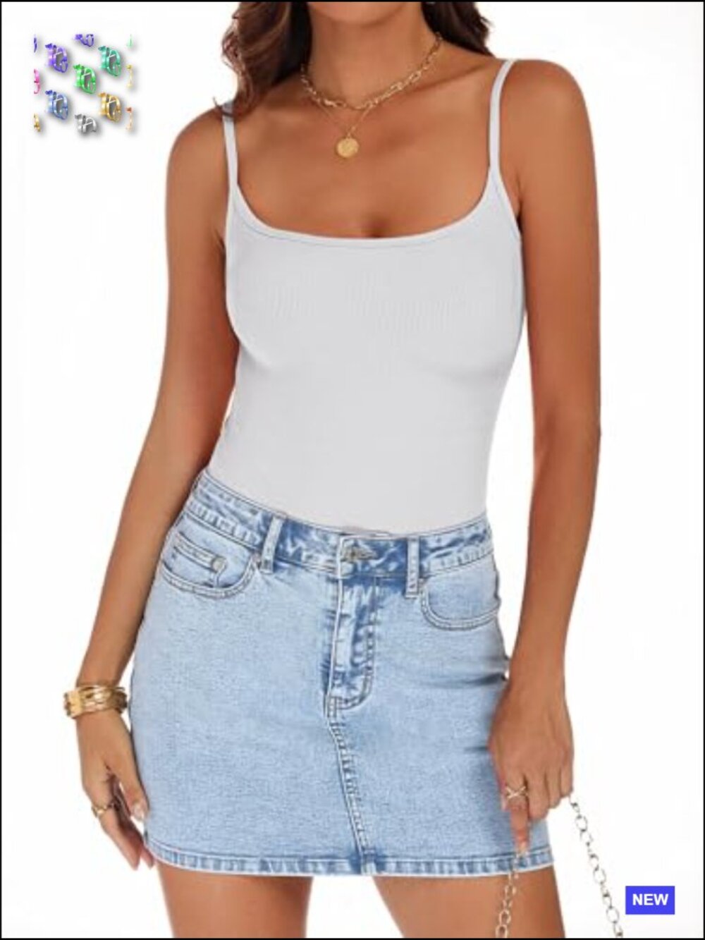 Square Neck Spaghetti Strap Cami Bodysuit Sleeveless Ribbed Knit Basic Skinny - Picture 5 of 7